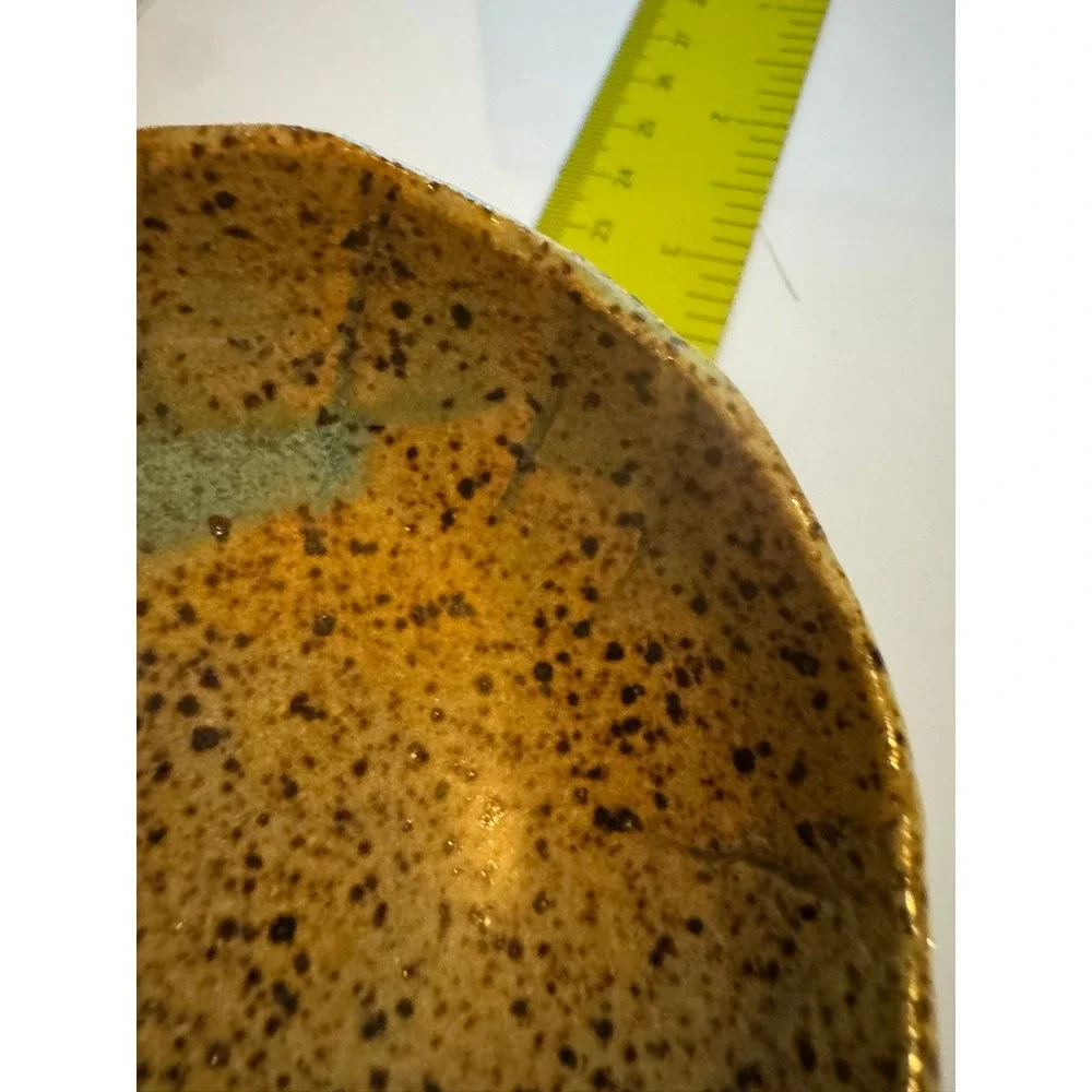 Handmade Studio Pottery Speckled Tan Small Bowl Artisan Ceramic Blue Drip 3